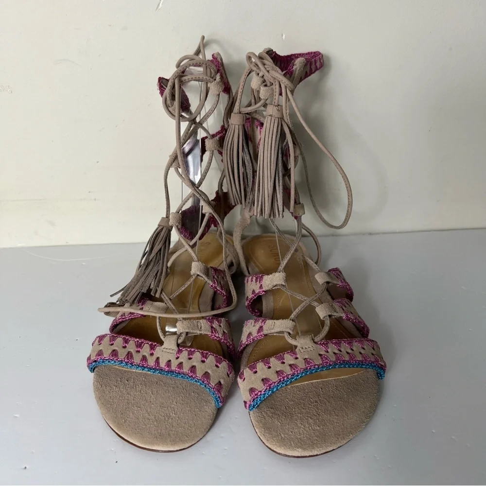 Schutz Willow Light Wood Nude Gladiator Sandals Color Sitched Tie Up Sandal SZ 6 - Picture 4 of 9